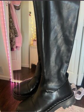 Vince Camuto Black Knee-High Combat Boots